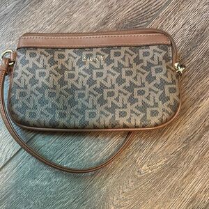 DKNY Brown Leather Wristlet Clutch
